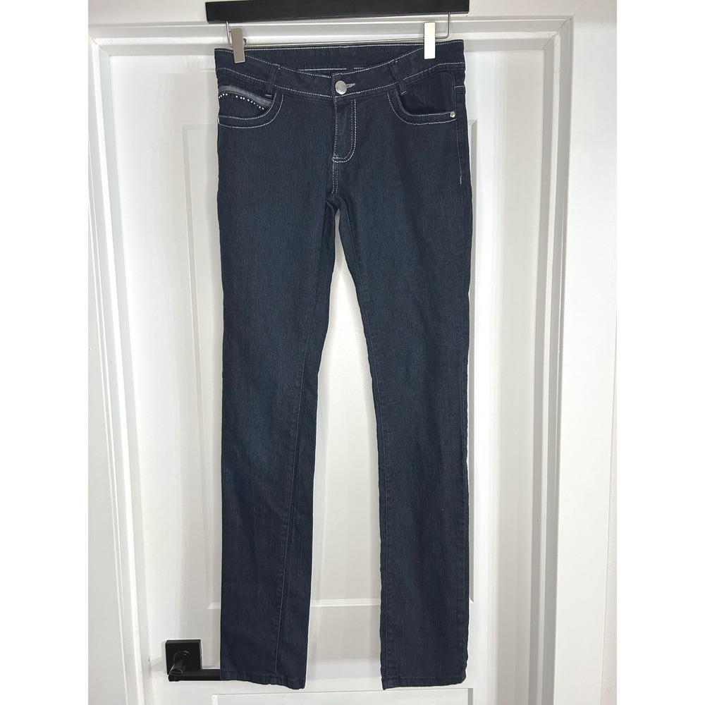 Decoded Womens Dark Wash Rhinestone Studded Straight Leg Jeans Size 9 Indigo Y2K